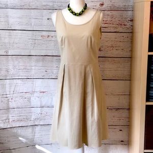 Prada Fit and Flare Pleated Beige Midi Cocktail Dress